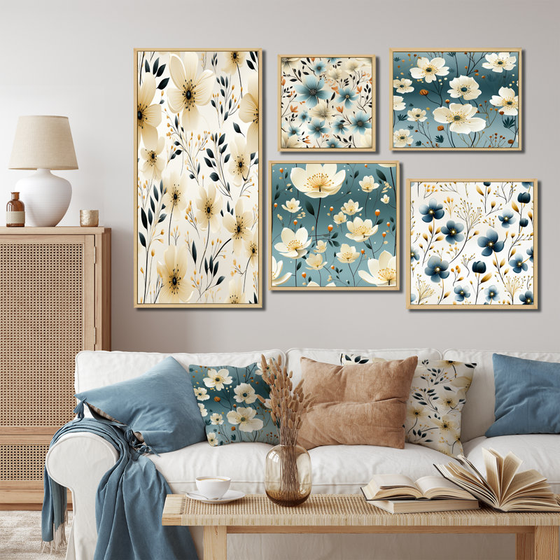 Penman - ensemble de 5 reproductions d'art sur toile florale, Cadre flottant brun