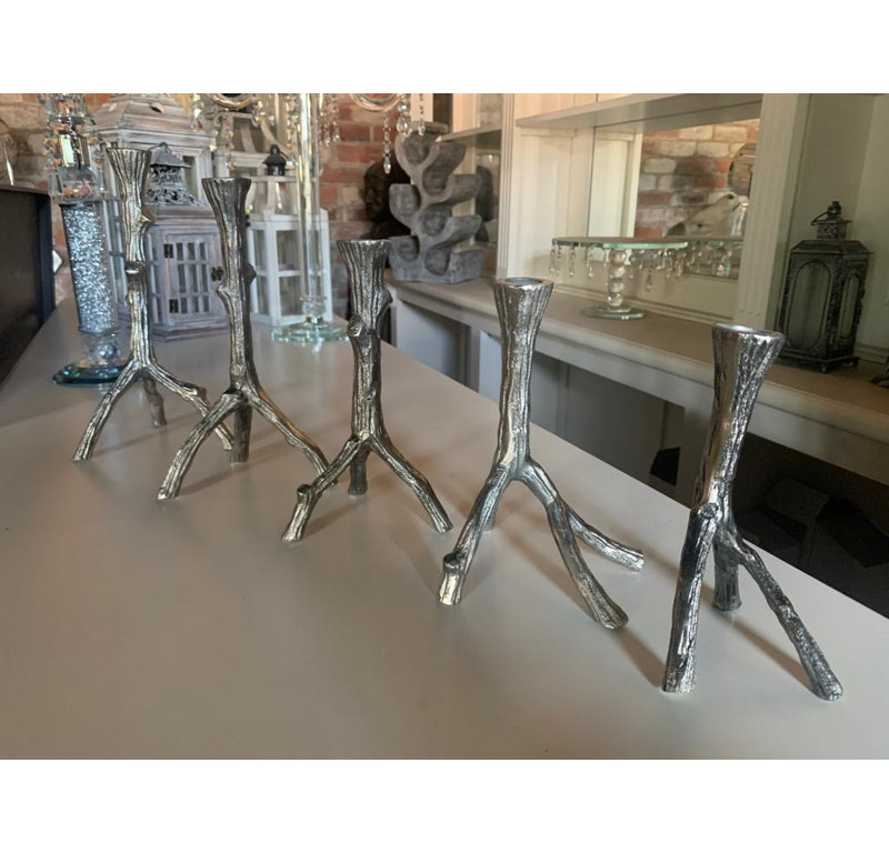 5 Piece Nickel Tabletop Candlestick Set