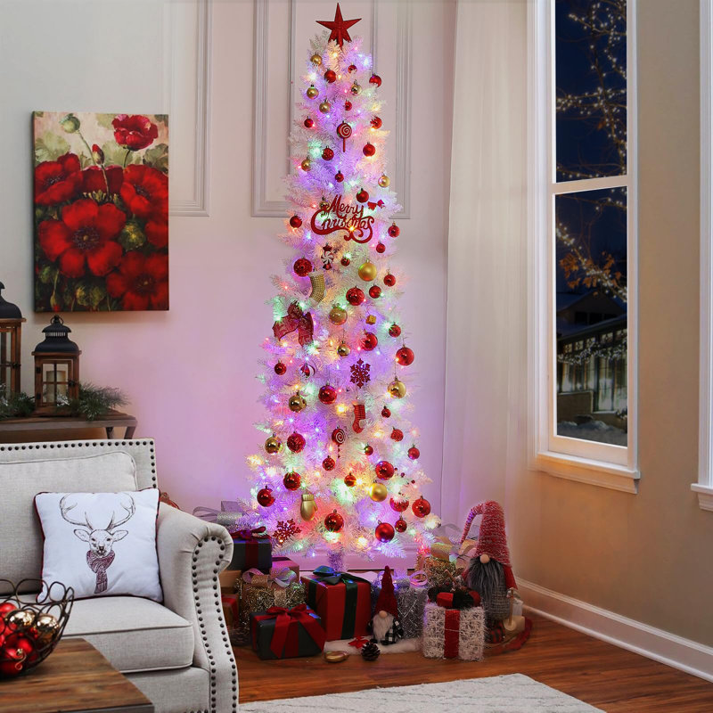 Arbre de Noël blanc 6 pi avec 250 lumières à intensité variable bicolores et 571 pointes