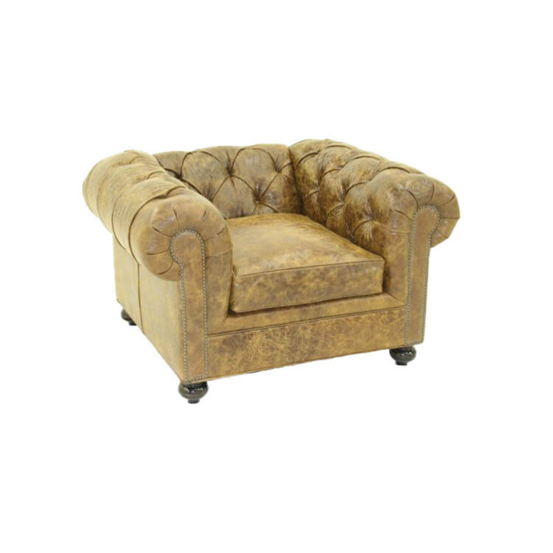 Leather Chesterfield Chair, Old Gold E, Brushy Bayou, Stedman Chocolate