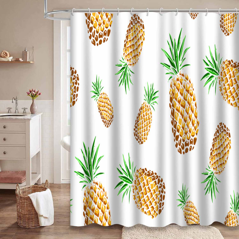 Rideau de douche imperméable à motif de fruits tropicaux dessinés à l'été avec 12 crochets, L 72 po x l 78 po