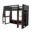 Lit de jeu double en bois massif noir avec cadre en panneau de fibres à densité moyenne avec bureau, tablettes à plusieurs rangements, porte-vêtements à DEL et à suspendre-1443631220-1443631221