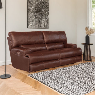 93" W Genuine Leather Round Arm Reclining Sofa