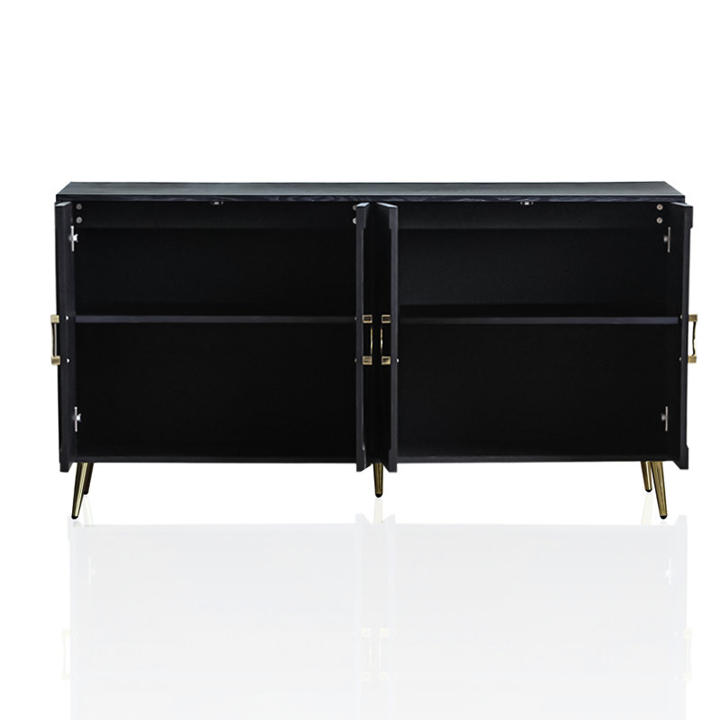 Buffet buffet 4 portes en bois avec finition laquée noire patinée moderne pour le salon, le vestibule, le couloir, le bureau, la cuisine, la tablette de rangement pour la salle à manger