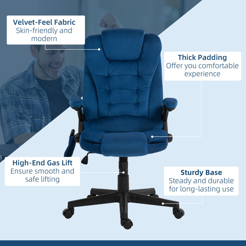 Chaise de bureau Milenja, Velours bleu
