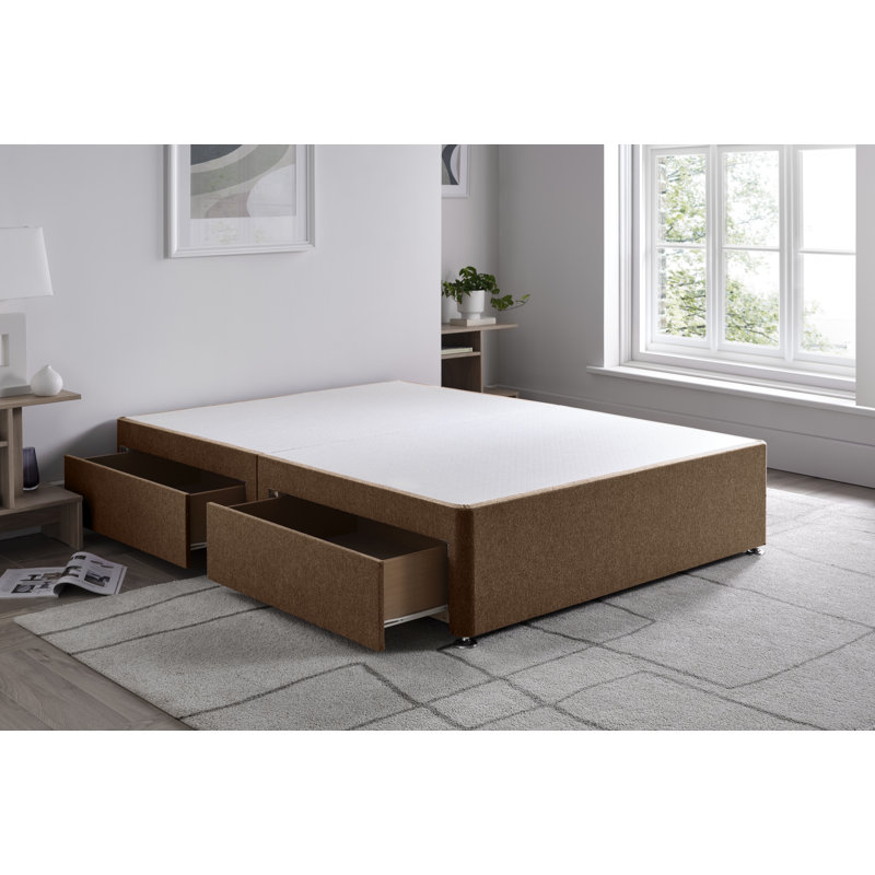 Wool Divan Bed Base, Mink, 2 Right Side Drawers, Kingsize (5')