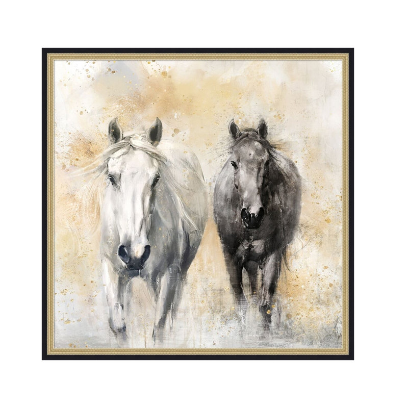 Art réaliste sur toile de cheval blanc et noir peint à la main