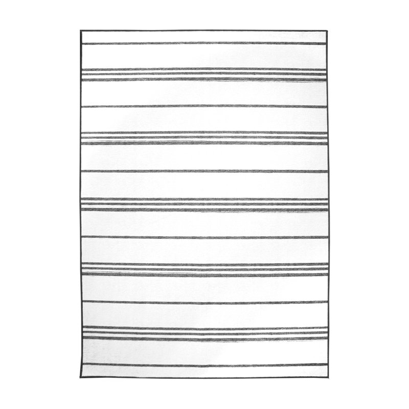 Stripe Grey And White Performance Flatweave Washable Indoor / Outdoor Rug, Rectangle 5' x 7'