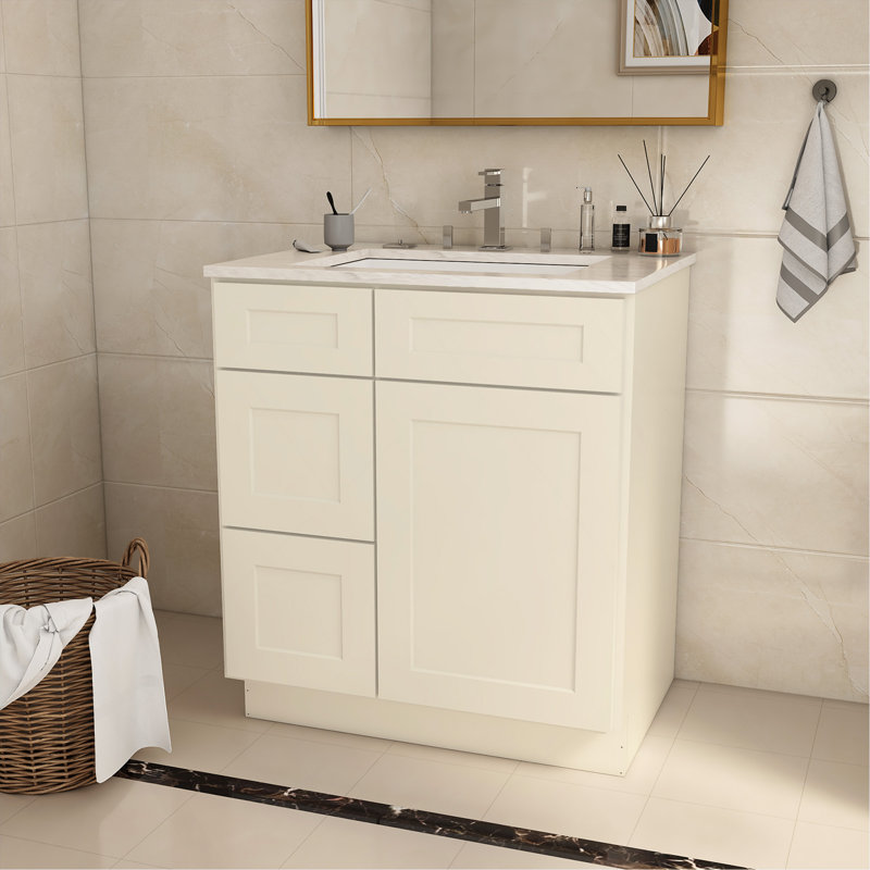 30 po X P 21 po P x 34,5 po Armoire de cuisine avec comptoir en contreplaqué blanc antique H, Beige
