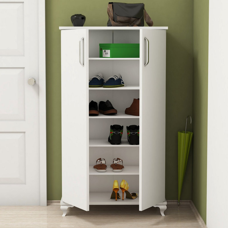 Modern Shoe Cabinet, White, 28.3 x 47.2 x 12.8 inches | 100% Melamine Coated Particle Board, Thickness: 0.7 inches | Multiple Shelves, Wall-Mountable Design | Stylish Storage Solution for Entryway & Hallway