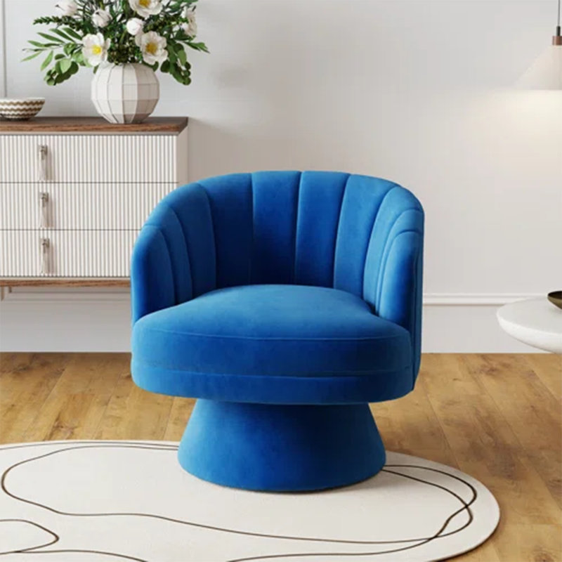 Fauteuil demi-tonneau pivotant en velours Murrow, Marine