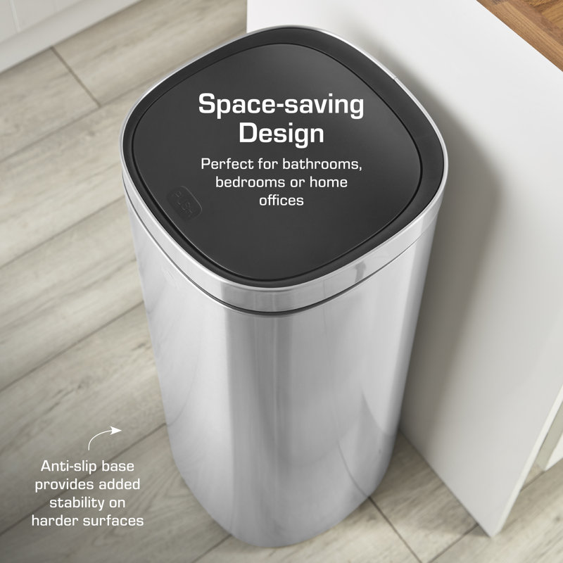 Swan Touch Bin with Removable Retainer Ring, Simple Touch Lid System, Stainless Steel with Fingerprint Proof Finish, 50