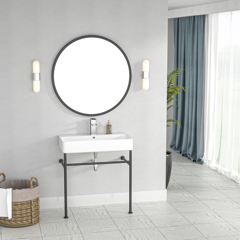 Lavabo de salle de bain console rectangulaire avec trop-plein, Blanc