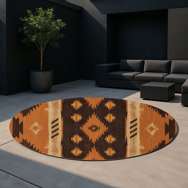 Stone Mosaic Indoor And Outdoor Area Rug, Round 5'