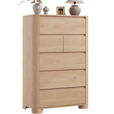 Commode pour chambre à coucher, commode moderne de 48 po avec base épaisse robuste, conception d'angle arrondi pour la chambre à coucher, le salon, le couloir, chêne naturel