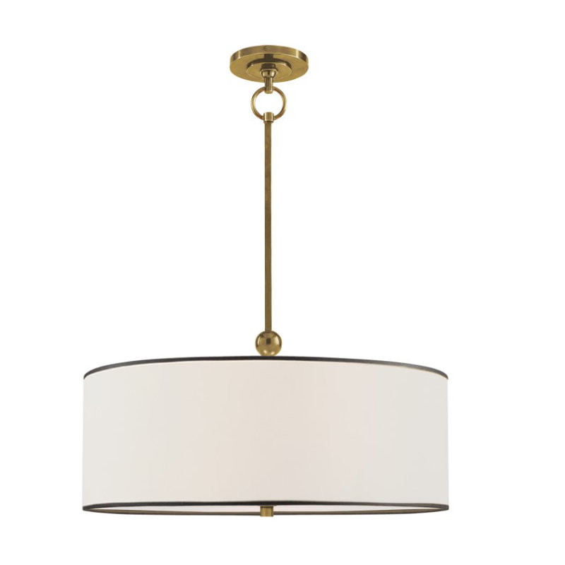 Thomas O'Brien Reed Hanging Shade, White/Black, Hand-Rubbed Antique Brass, Fabric