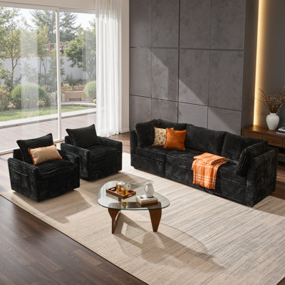 5-Piece Plush Modular Sectional Sofa Set with Swivel Chair