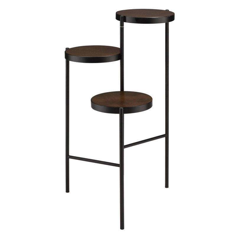 Support pour plante pliable à 3 niveaux noir et noyer