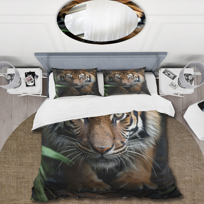 Ensemble de housse de couette en microfibre / polyester Beige Black Tiger Portrait II Bedding