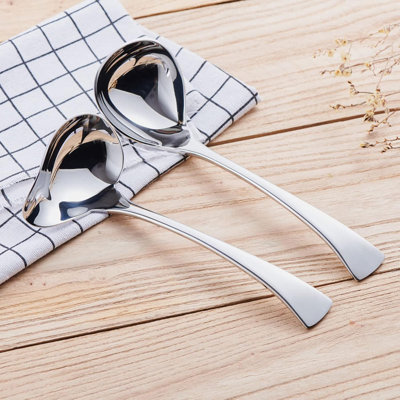 Premium 18/10 Stainless Steel Gravy And Sauce Ladle Set - 2 Piece Mini Soup Spoons With Spout For Easy Pouring, Durable Kitchen Utensils For Serving Dressings, Broth, And More