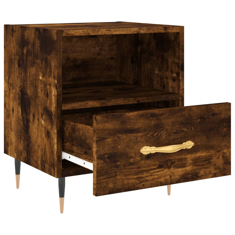 Bojanovice 40cm W Iron Bedside Table, Smoked Oak