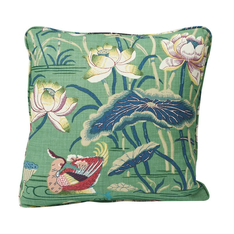 Lotus Garden Linen Square Pillow Cover & Insert, Jade