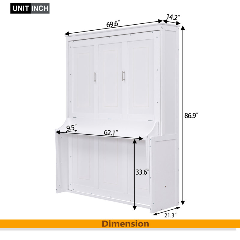 Grand lit escamotable avec tablette, Blanc