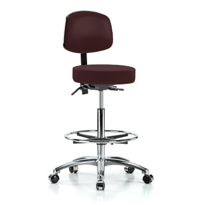 Tabouret de médecin réglable en hauteur avec dossier et repose-pieds PERCH Chrome Walter | Hauteur du banc élevé: 25 à 35 po