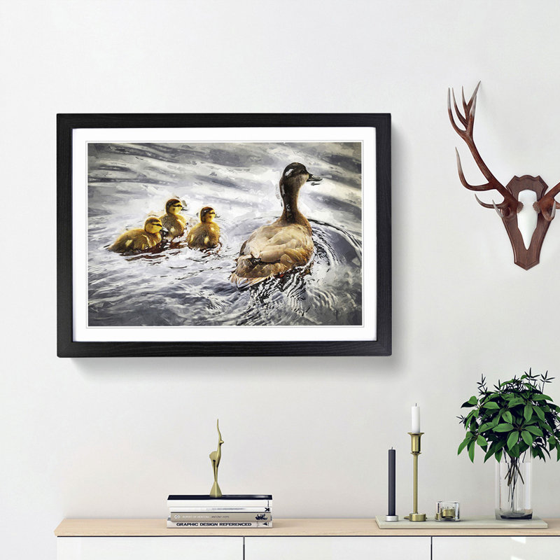 Ducklings with Mother Duck - Picture Frame Graphic Art Print, Black Framed, 36cm H x 48cm W x 2cm D