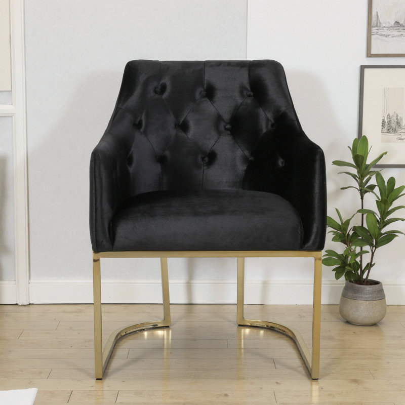 Fauteuil club moderne en velours glamour avec accents dorés - Luxueuse assise compacte