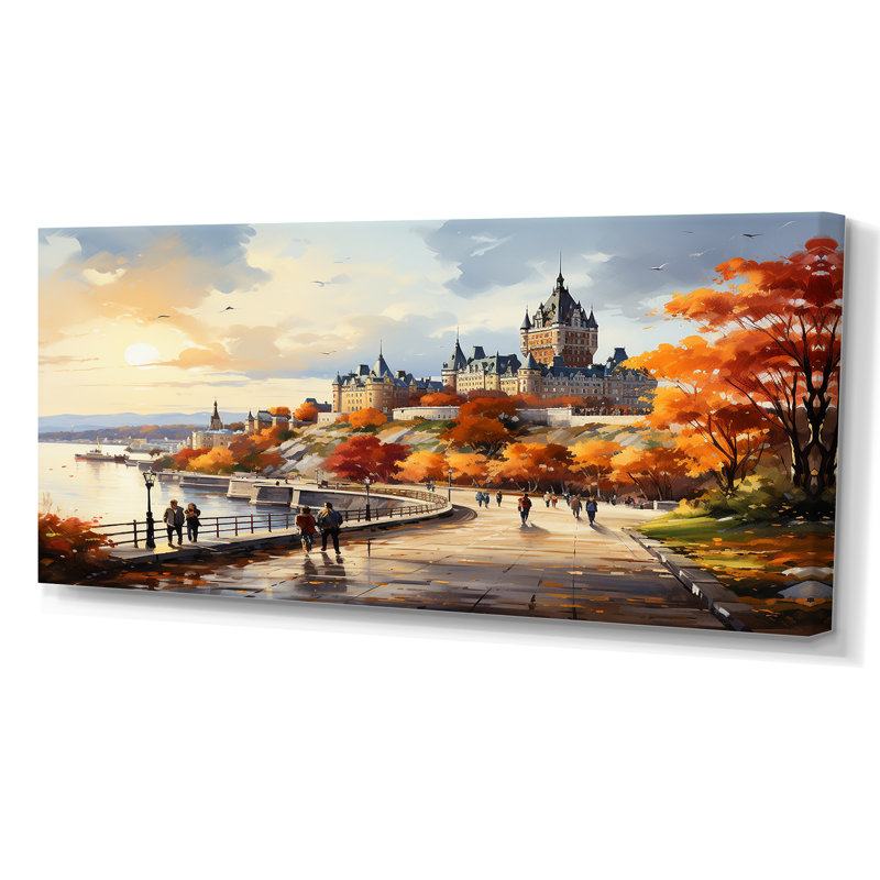 «Québec City Touristic City II», reproduction d'art sur toile Québec, Toile tendue, H 28 po x l 60 po x P 1,5 po