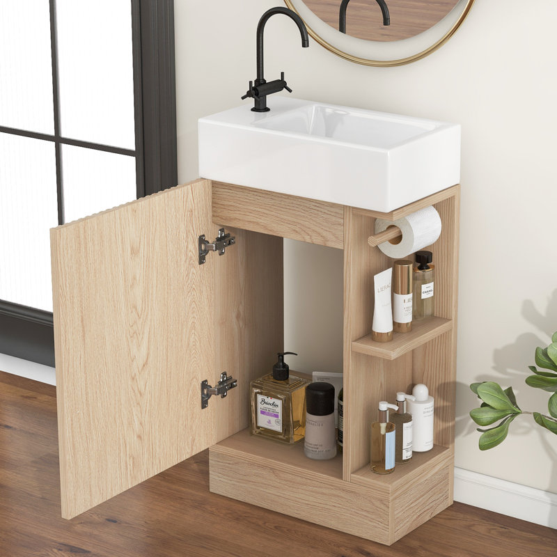   Sangre 18.6" Modern Single Bathroom Vanity Set, Reversible Bathroom Storage Cabinet for Small Space  ﻿, Natural