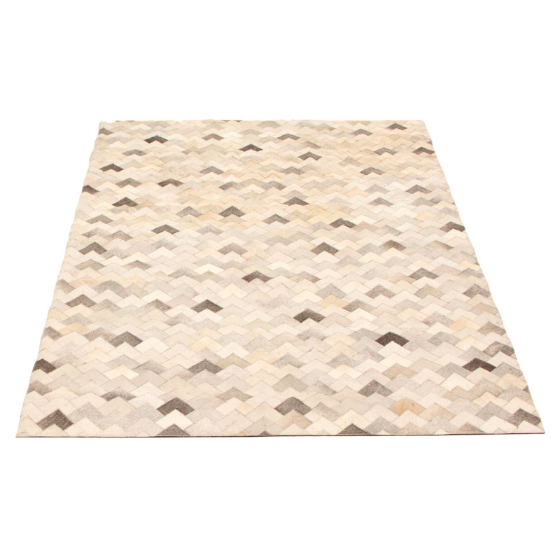 Tapis ivoire / gris en cuir de vache fabriqué à la main Sedbergh