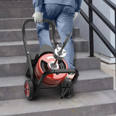 100FT By 1/2" Electric Drain Cleaner Machine With 450W Motor And Auto Feed, Carbon Steel Construction With 6 Cutters, Air-Activated Foot Switch For 2" To 4" Pipes In Residential And Commercial Drains