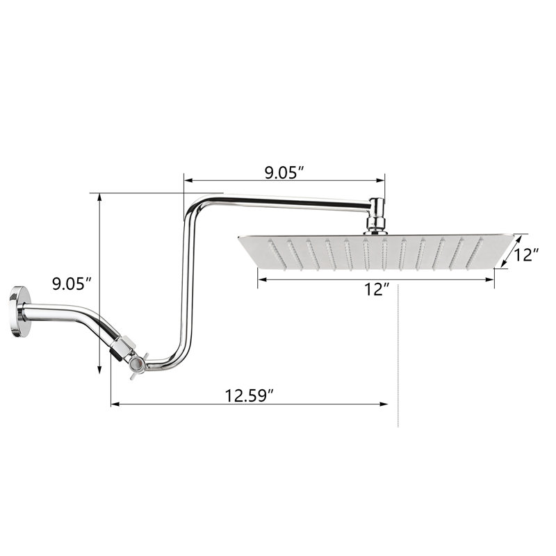 12" Square Showerhead With Adjustable Arm - Stainless Steel, Luxury Bathroom Look, Self-cleaning Nozzles 12 Inch Shower Head Steel Material, Full Body Coverage, Easy Installation