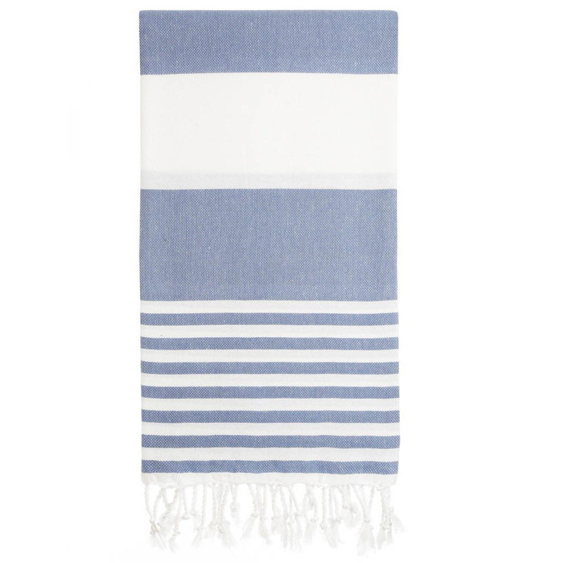 Mahika Turkish Cotton Lightweight Beach Towel, Blue/White