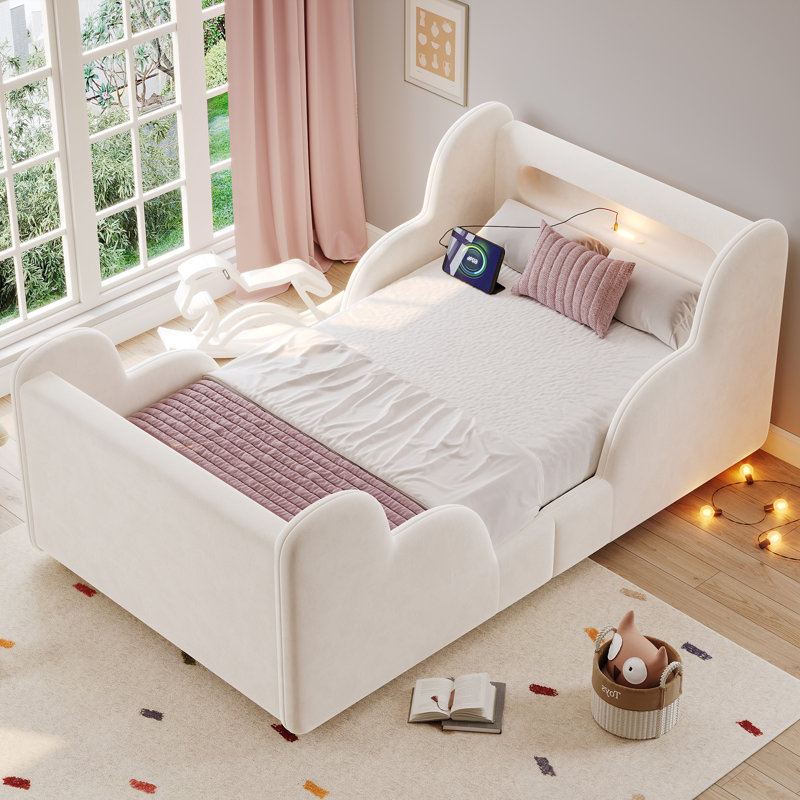 Bed, Beige Velvet 