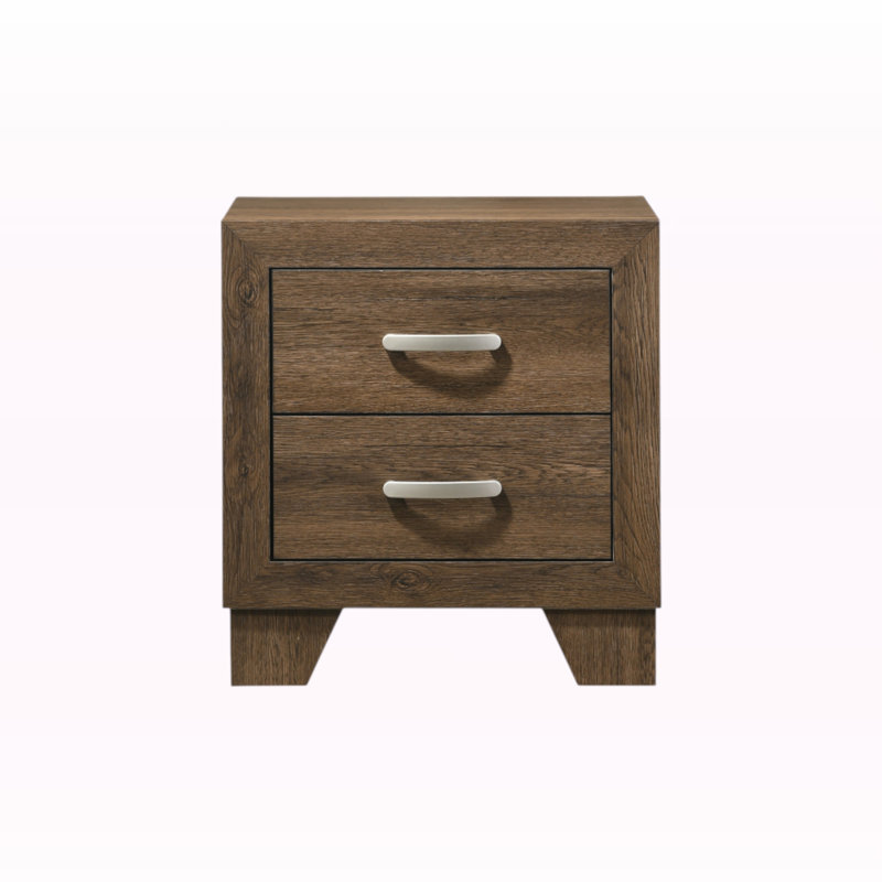 Table de chevet 2 tiroirs Kairo - Table de rangement transitionnelle avec poignées en métal et design moderne, Brun