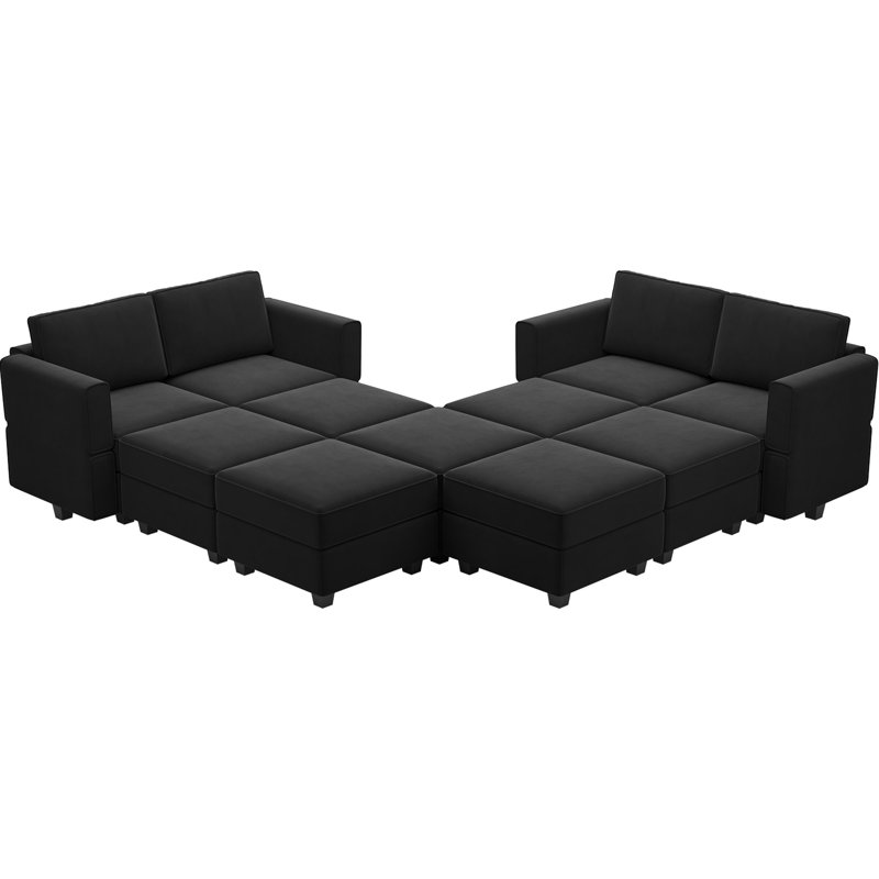 Canapé de rangement modulaire en velours Vashudev, Velours noir