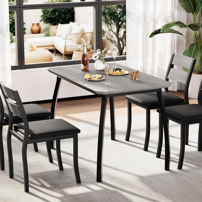 5-Piece Dining Set, Dining Table Set for 4, Table & Chair Set for Home, Apartment w/ 4 Chairs, Padded Seats & Backrests, Metal Frame, Space-Saving Design, Smooth Easy-to-Clean Surface