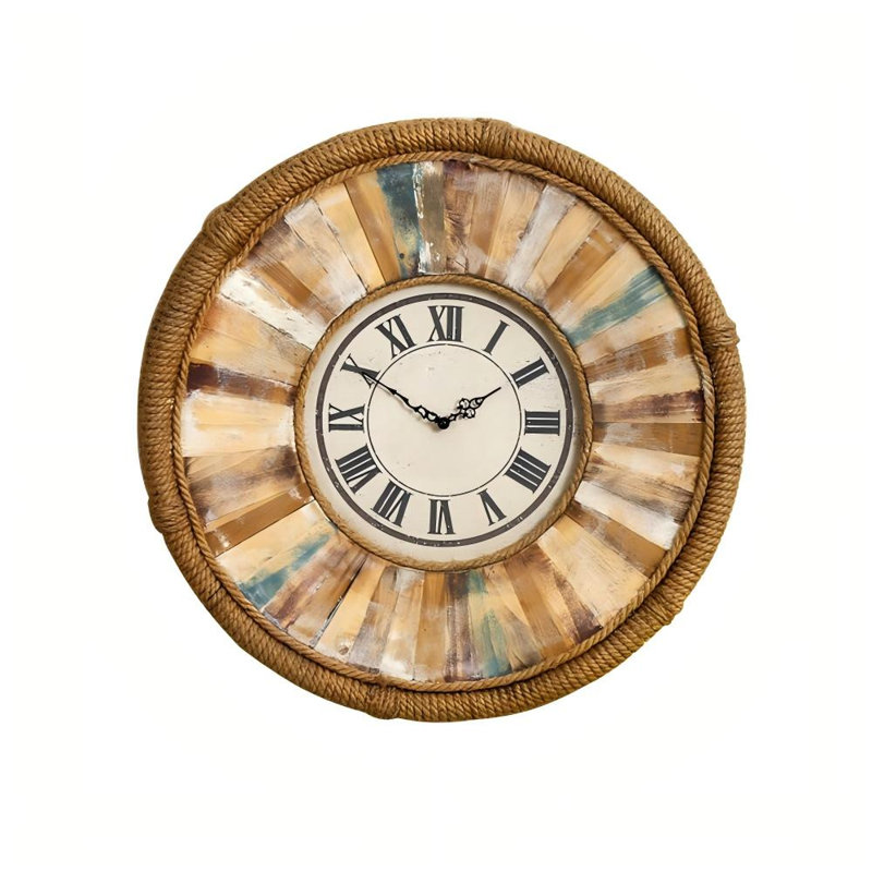 Horloges murales rétro fabriquées à la main, quartz silencieux sans tic-tac, à piles, style chiffres romains, (couleur rétro)
