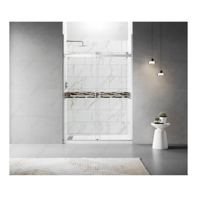 56" - 60"W x 76"H Frameless Double Sliding Shower Door, 3/8"(10mm) Clear Tempered Glass, Glass Door For Bathroom