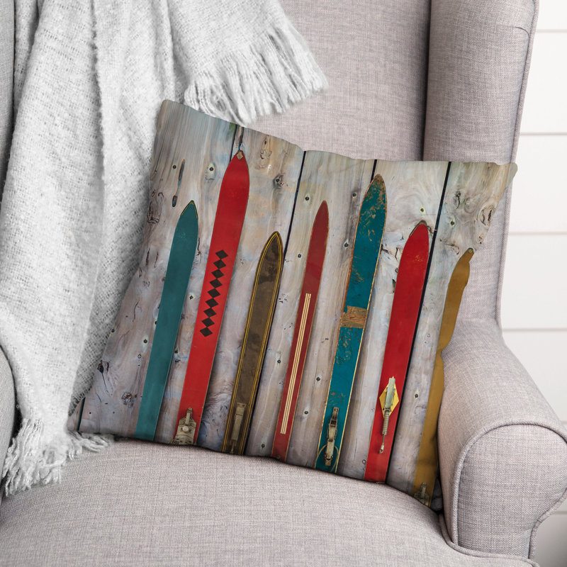  Housse de coussin et insert rétro Vintage Skis, H 18 po x l 18 po x P 1,5 po