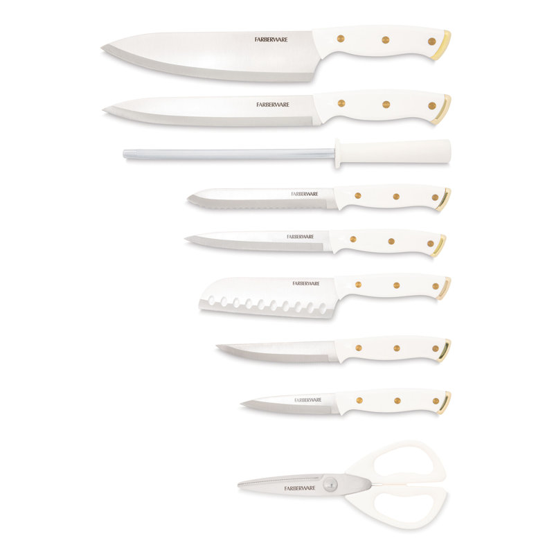 Farberware 15-Piece Triple Riveted Knife Block Set, White