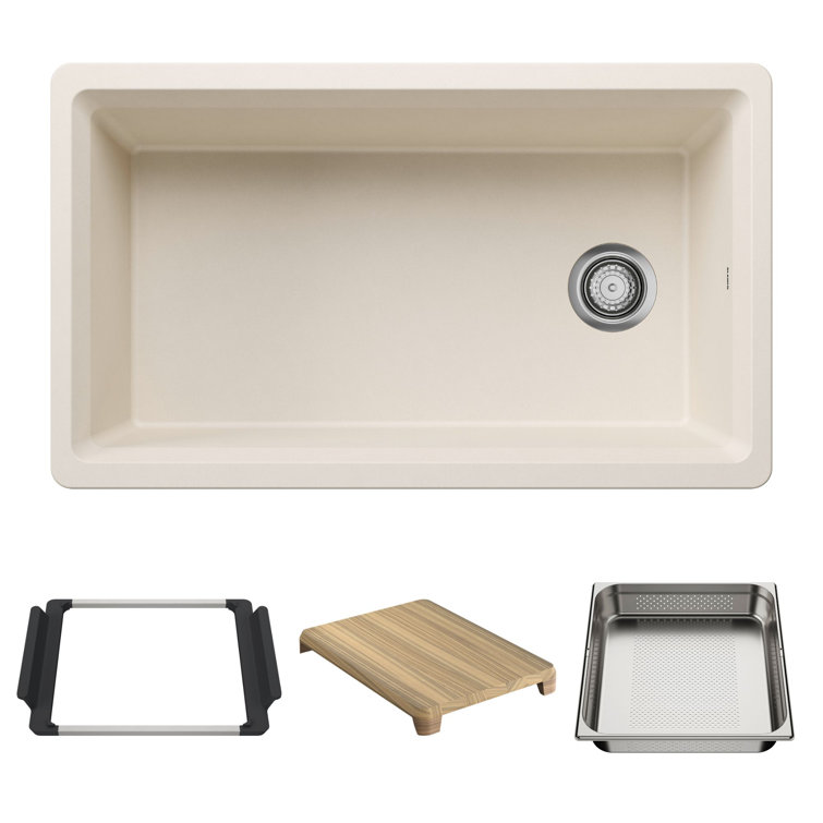 Inteos SILGRANIT 33" Single Bowl Reversible Undermount Workstation Kitchen Sink