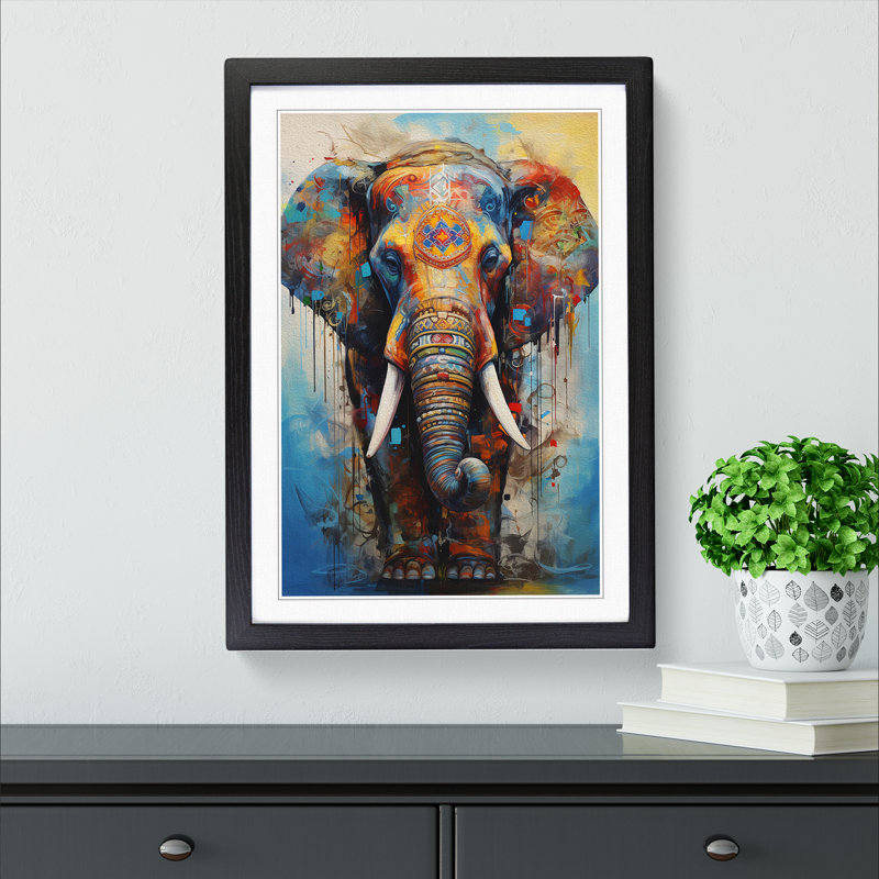 Elephant Informel - Framed Print, Black, 46" H x 34" W x 2" D
