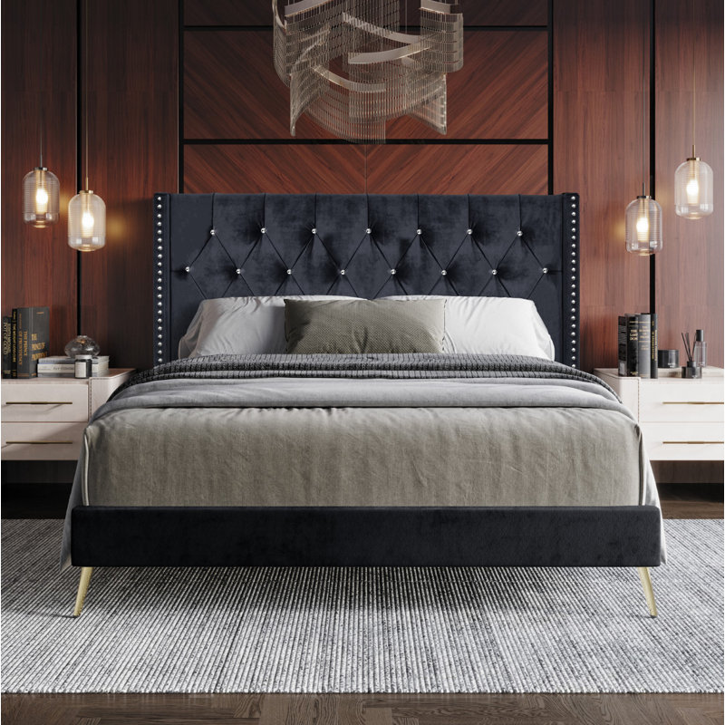 Petersfield Upholstered Wingback Bed, Twin, Black