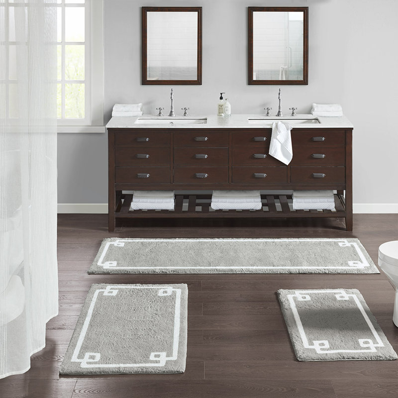 Tapis pour salle de bain 100% coton, Gris, Simple - L 30 po x l 20 po