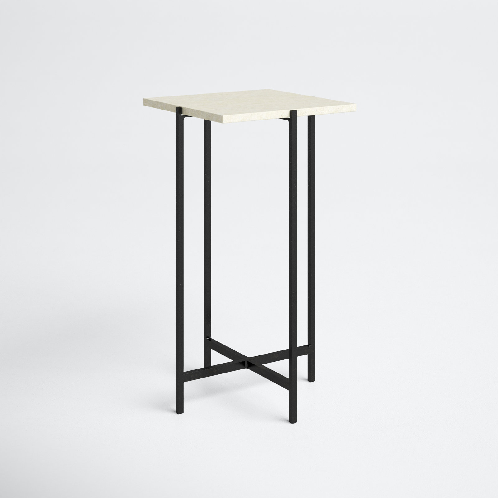 Lia 12" Genuine Marble End Table, White Marble/Black