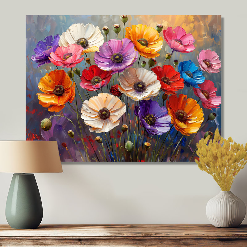 Bouquet rayonnant rose coquelicots rouges - coquelicots, H 16 po x l 32 po x P 1 po, Métal métal